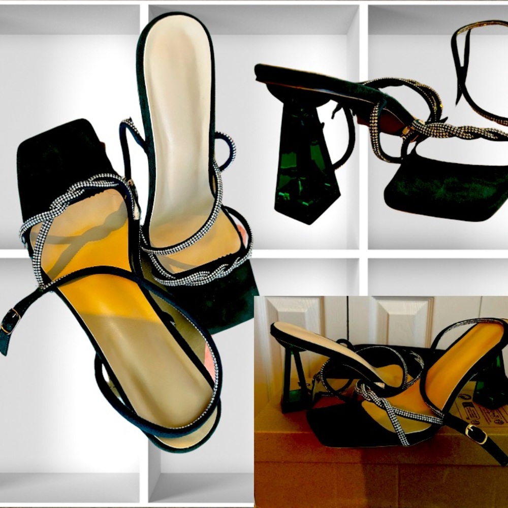 Elegant Green and Silver Women's Heels